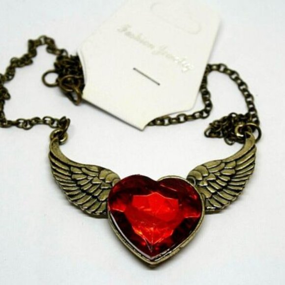 Heart with Wings Necklace Red Crystal - Picture 6 of 7